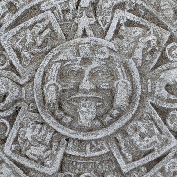 Vintage 7" AZTEC SUN STONE Calendar Exterior Interior Cast Cement Wall Plaque - Picture 1 of 7